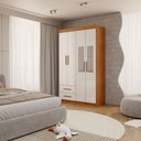 Ver imagem 1 de Guarda-Roupa Infantil Lisboa 4 Portas 2 Gavetas com Espelho Cinamomo/Branco - Panorama Móveis