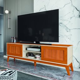 Rack Bancada para Tv até 65 Polegadas 1,80m Ripado Impressão 3d 2 Portas Cedro / Off White King - 2