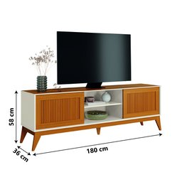 Rack Bancada para Tv até 65 Polegadas 1,80m Ripado Impressão 3d 2 Portas Cedro / Off White King - 3