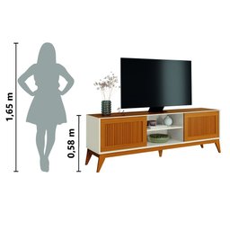 Rack Bancada para Tv até 65 Polegadas 1,80m Ripado Impressão 3d 2 Portas Cedro / Off White King - 5