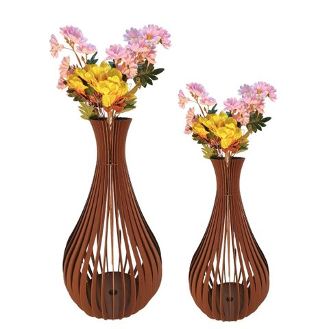 Vaso de Chão Decorativo Grande Gotas de Orvalho Mdf:marrom/kit com 2 - 90x40cm e 60x30cm