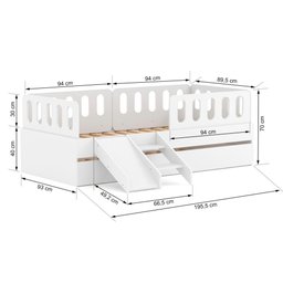 Bicama Solteiro Mdf Branco com Escadinha/escorrega 03 Grades e Cabeceira Anatômica Mobilistore - 3