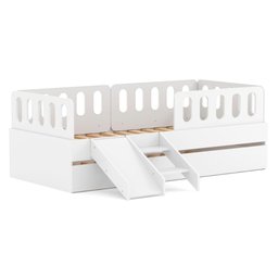 Bicama Solteiro Mdf Branco com Escadinha/escorrega 03 Grades e Cabeceira Anatômica Mobilistore - 4