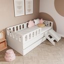 Ver imagem 2 de Bicama Solteiro Mdf Branco com Escadinha/escorrega 03 Grades e Cabeceira Anatômica Mobilistore