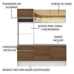 Armário de Cozinha Compacta 180cm Branco/Rustic Diamante Madesa 86 - 10 Armário de Cozinha Compacta 180cm Branco/Rustic Diamante Madesa 86 - 10