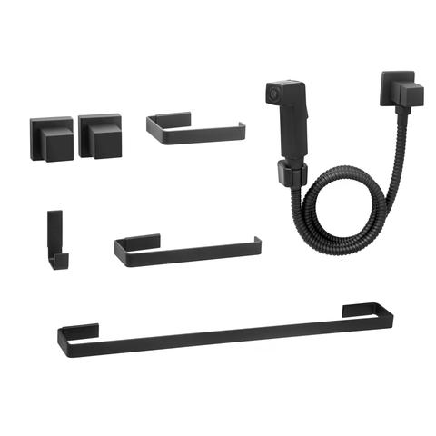 Kit de Acessórios para Banheiro Quadrado Preto Completo Luxo