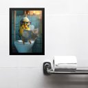 Ver imagem 1 de Quadro Divertido Banheiro Periquito Lendo Jornal 45x34cm - com Vidro:moldura Preta