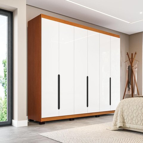 Roupeiro Casal Madri 6 Portas 4 Gavetas 242x214cm Branco/Freijó 250702