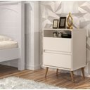 Ver imagem 1 de Mesa de Cabeceira Estilo Retrô Pés Palito 2 Gavetas Texas - Off White - Comprar Moveis em Casa