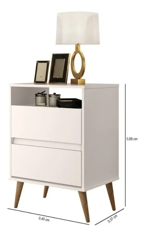 Ver imagem 2 de Mesa de Cabeceira Estilo Retrô Pés Palito 2 Gavetas Texas - Off White - Comprar Moveis em Casa