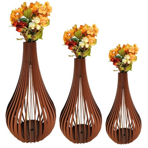 Vaso de Chão Decorativo Grande Capadócia Mdf:marrom/kit com 3 - 90x40cm, 75x40cm e 60x30cm