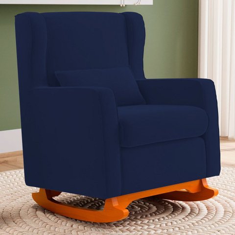 Poltrona Decorativa Sala de Estar Zoe com Base Balanço Suede Azul Marinho - Abmaza
