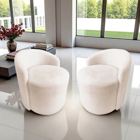Kit 2 Poltronas Decorativa Yara Orgânica Bouclé Marfim
