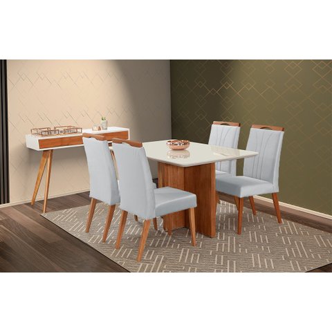 Mesa de jantar + 4 cadeiras Milão Tampo 140 cm C 13