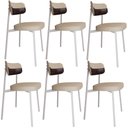 Ver imagem 1 de Kit 06 Cadeiras Estofada para Sala de Jantar Astrid Branco C01 Linho Areia Courino Café - Lyam Decor