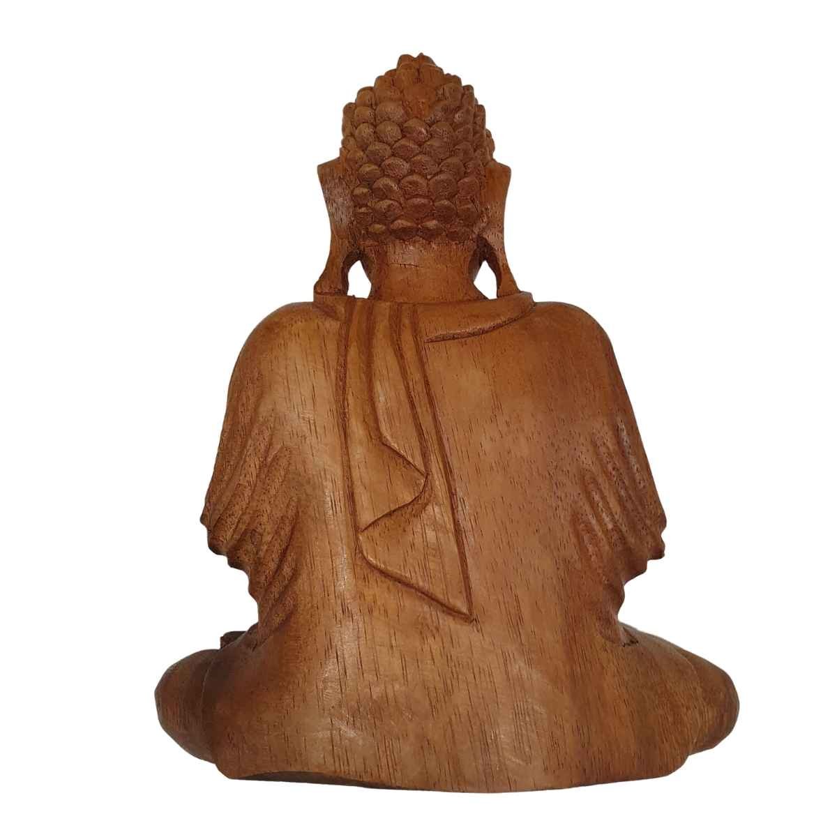 Estátua de Buda Sidarta de Madeira Suar Mudra Equilíbrio 40cm - 2