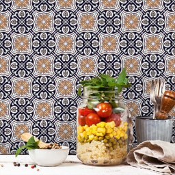 Adesivo de Azulejo Português Azul e Laranja Arte Destaque - 1