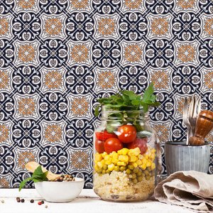 Adesivo de Azulejo Português Azul e Laranja Arte Destaque
