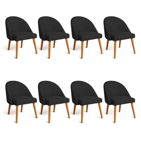 Kit 8 Cadeiras de Jantar Luna Estrutura Madeira Maciça Suede Preto Vezanor