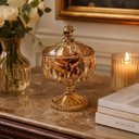Ver imagem 4 de Potiche Decorativo Cristal de Chumbo com Pé Louise Ambar 15,5X23cm | Wolff