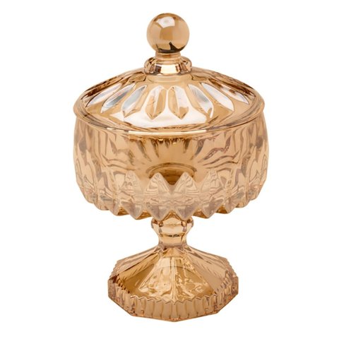 Potiche Decorativo Cristal de Chumbo com Pé Louise Ambar 15,5X23cm | Wolff