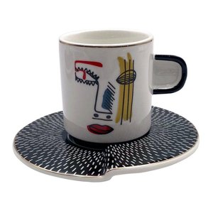 Jogo de 4 Xícaras de Café com Pires de Porcelana Faces da L' Hermitage