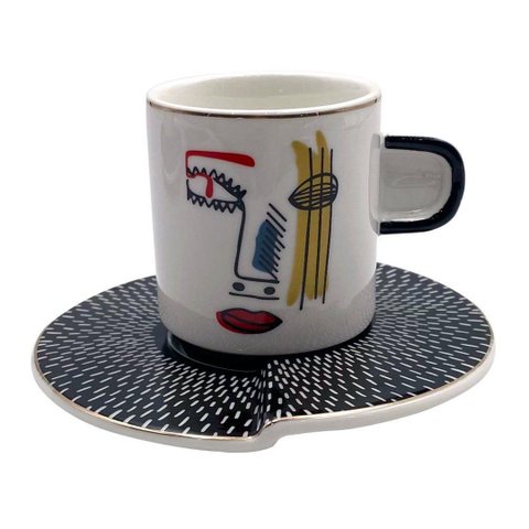 Jogo de 4 Xícaras de Café com Pires de Porcelana Faces da L' Hermitage