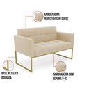 Ver imagem 7 de Kit 1 Sofá Namoradeira e 1 Poltrona Elisa Suede Bege Base Metálica Industrial Dourada - D'Rossi