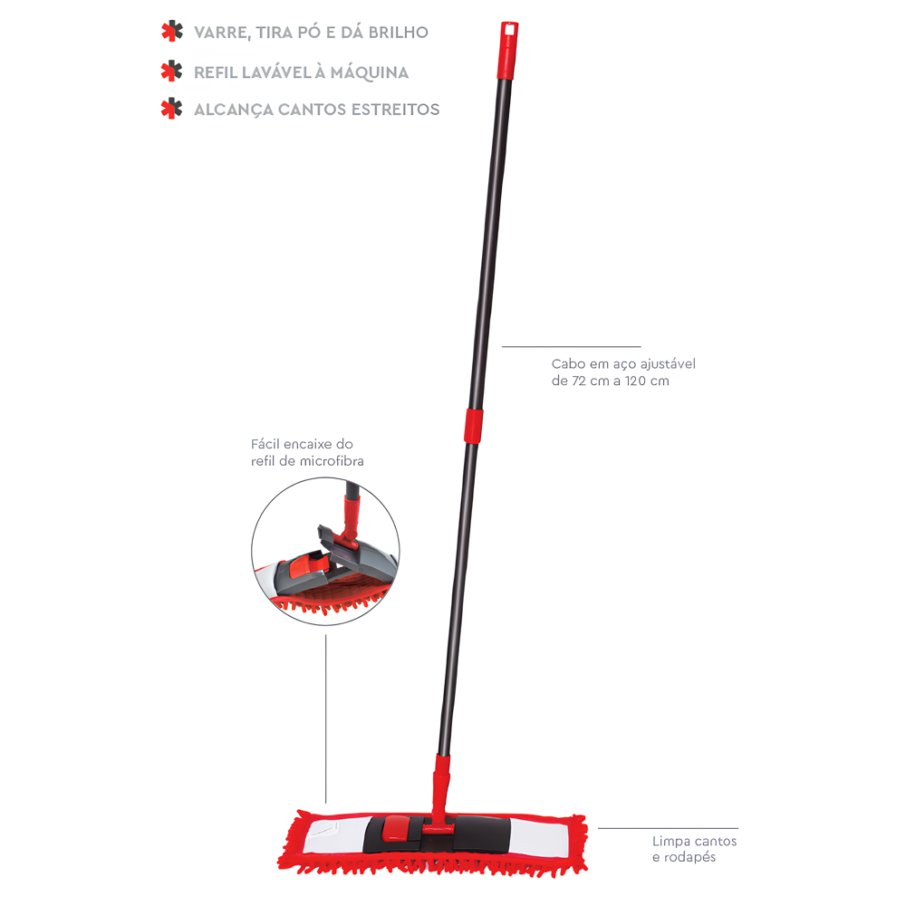 Mop Flat em Microfibra Chenile Rodo para Limpezas Gerais 1,20m - 2