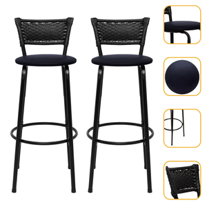 Kit 2 Banquetas para Bancada Banco Alto Junco Preto Balcão Cozinha Gourmet Bar Área de Lazer Piscina