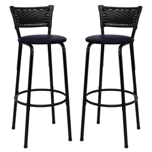 Kit 2 Banquetas para Bancada Banco Alto Junco Preto Balcão Cozinha Gourmet Bar Área de Lazer Piscina