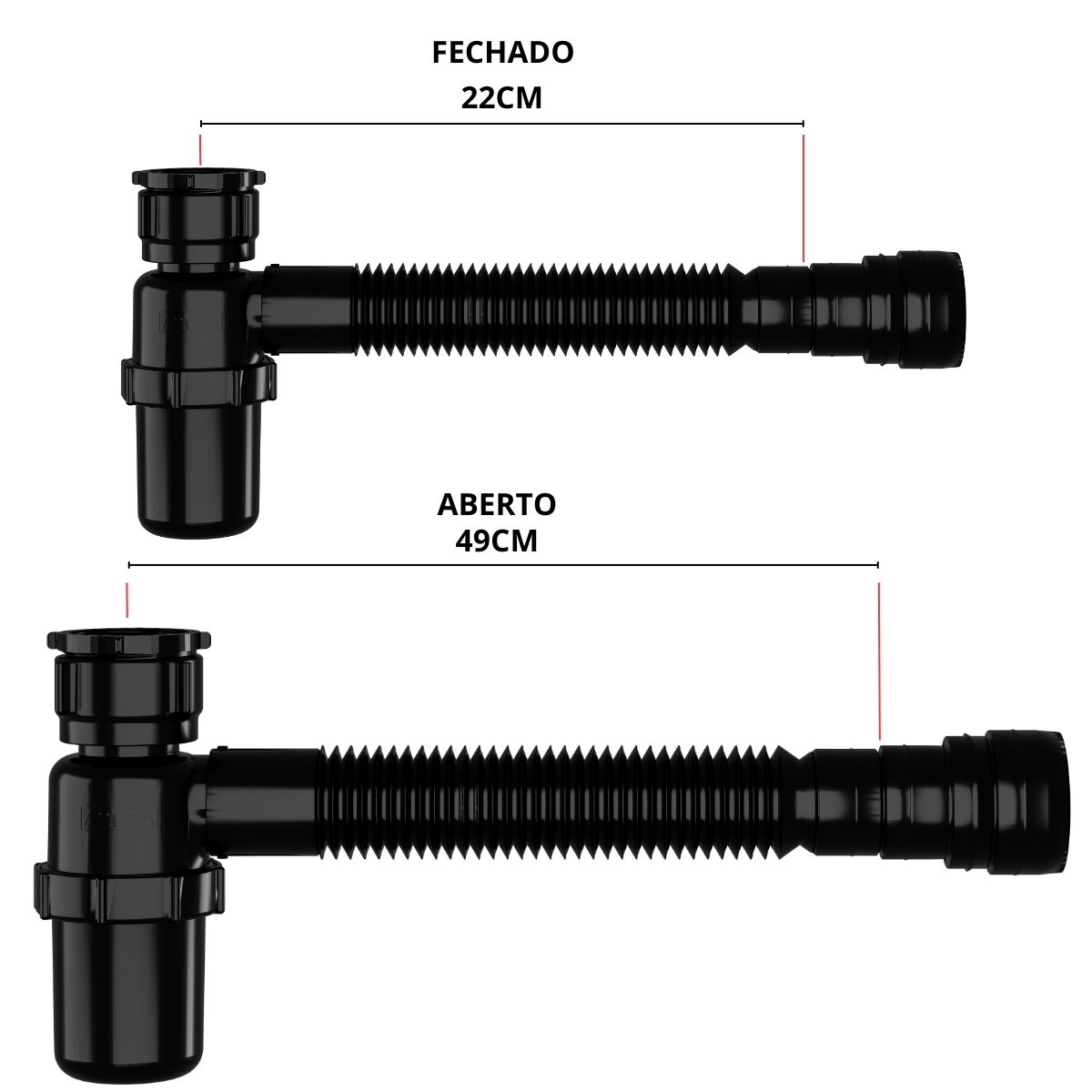 Sifão Sanfonado com Copo 49cm Preto | Astra | Kit C/ 5 Un - 2