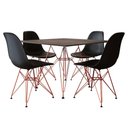 Ver imagem 1 de Mesa Jantar Quadrada com 4 Cadeiras Pretas Base de Ferro Cobre Tampo Amêndoa 90cm Cor: Marrom