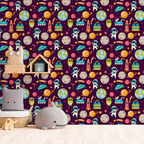 Papel de Parede Infantil - Espaço Colorido 2 Arte Destaque 3 Metros