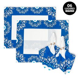 Kit Mesa Posta Jogo Americano 6 Lugares 18 Pçs Pçs Micropercal 200 Fios Olho Grego (capa+ - 1