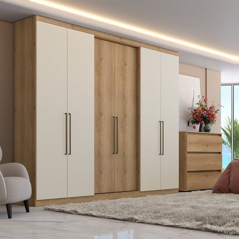 Guarda-Roupa Casal 6 Portas 4 Gavetas 238cm Passione Ultra Off White Capuccino/Off White