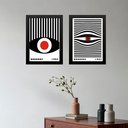 Ver imagem 1 de Kit 2 Quadros Decorativos Bauhaus Olhos Listras 33x24cm:moldura Branca