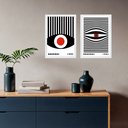 Ver imagem 2 de Kit 2 Quadros Decorativos Bauhaus Olhos Listras 33x24cm:moldura Branca