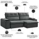 Ver imagem 4 de Sofá Retrátil Reclinável para Sala 3 Lugares 210cm Zayn F04 Veludo Cinza Escuro - Lyam Decor