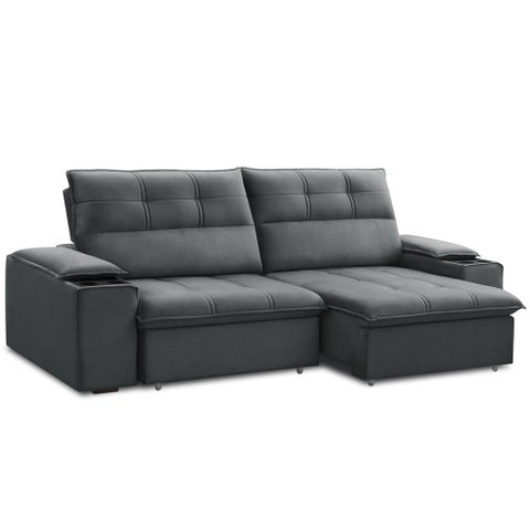 Sofá Retrátil Reclinável para Sala 3 Lugares 210cm Zayn F04 Veludo Cinza Escuro - Lyam Decor