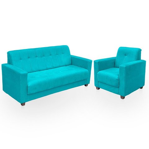 Sofá + 1 Poltrona para Sala de Estar Moderno Confortável Veneza Suede