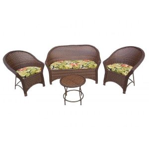 Conjunto de Sofá Fibra Sintética Bali Promo - 1 Sofá 2L + 2 Poltronas + 1 Mesa Centro - Tecido Saqua