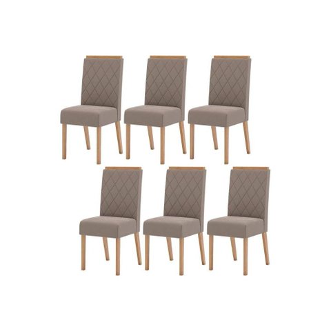 Cadeira Sala de Jantar Nina Kit 6 Un Nature/veludo Light Marrom Amêndoa - Henn