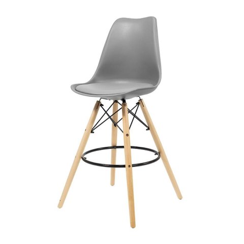 Kit 2 Banquetas Saarinen Polipropileno Cinza para Cozinha, Bancada e Área Gourmet com Base Madeira