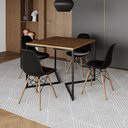 Ver imagem 1 de Mesa Jantar Industrial Amêndoa Quadrada 90X90 Base V Ferro Preto C/4 Cadeiras Pretas Cor: Amendoa