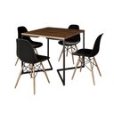 Ver imagem 6 de Mesa Jantar Industrial Amêndoa Quadrada 90X90 Base V Ferro Preto C/4 Cadeiras Pretas Cor: Amendoa