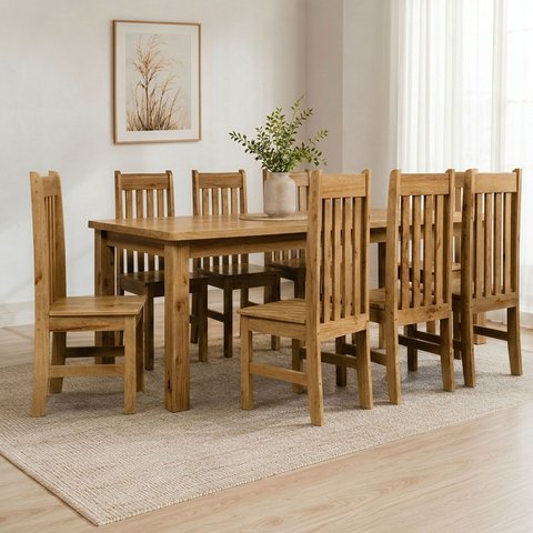 Conjunto Sala de Jantar Mesa 220cm Retangular e 8 Cadeiras 100% Madeira Maciça Creta Espresso Móveis Marrom/Nogueira