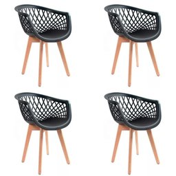 Kit 4 Cadeiras de Jantar Web Pé Wood Modelo Premium Madeira Maciça Original Preto - 1