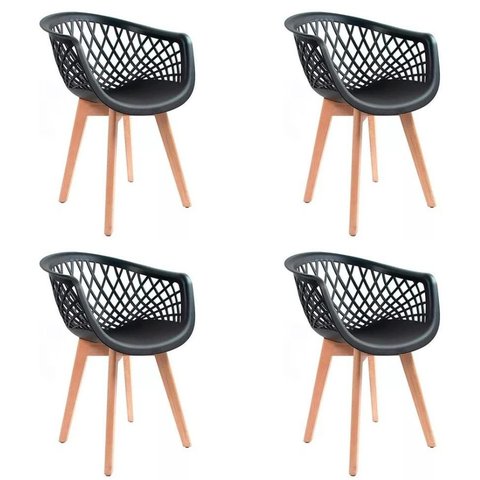 Kit 4 Cadeiras de Jantar Web Pé Wood Modelo Premium Madeira Maciça Original Preto