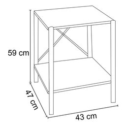 Kit 2 Mesas de Cabeceira 2 Prateleiras Pés Metálicos Madri Light Demolição/Preto - Artefamol - 4